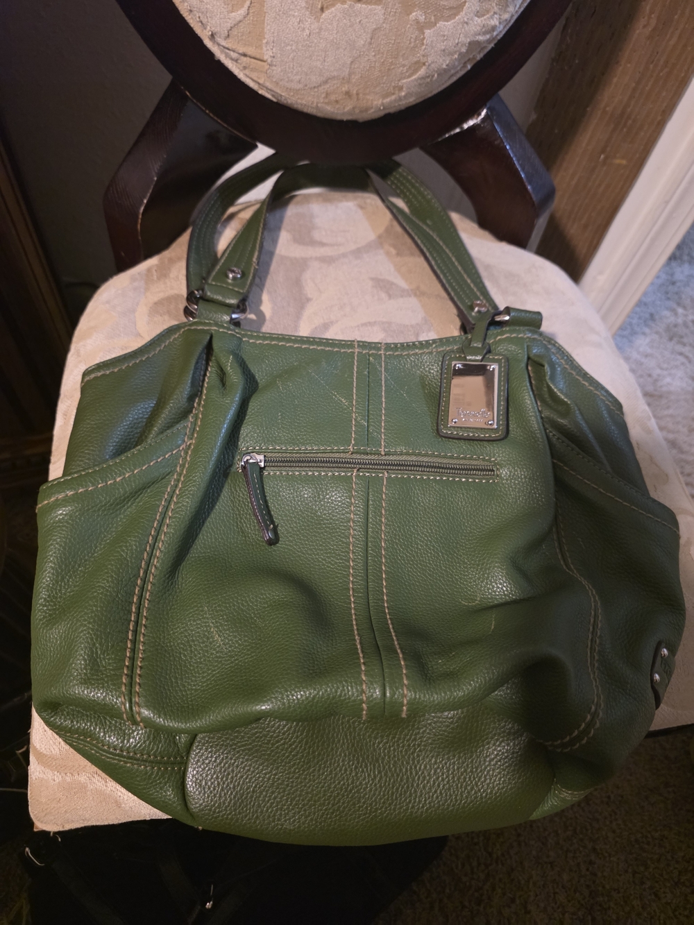 Tignanello Green Leather Shoulder Bag